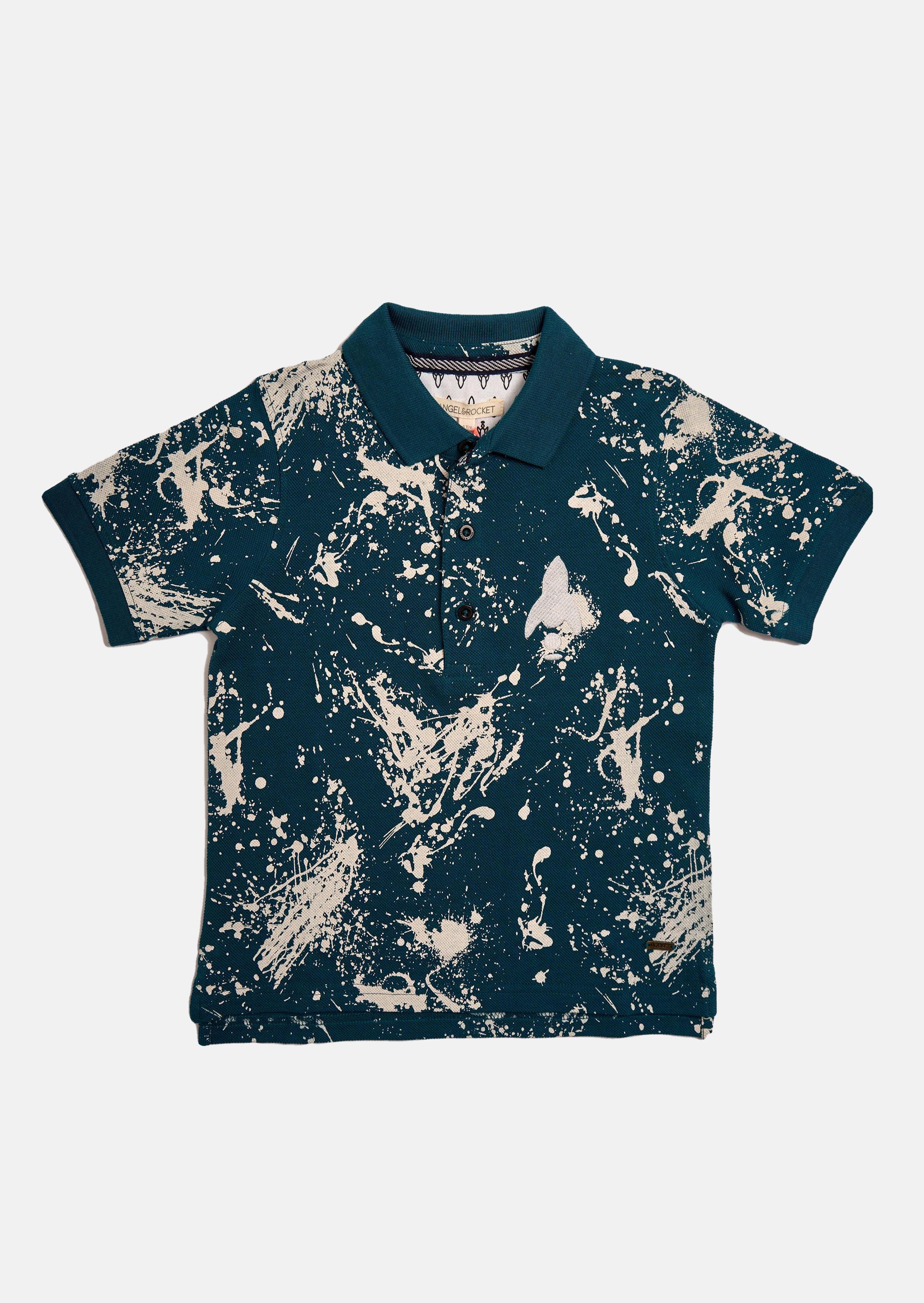 Boys Paint Splat Printed Polo Collar Navy T-Shirt