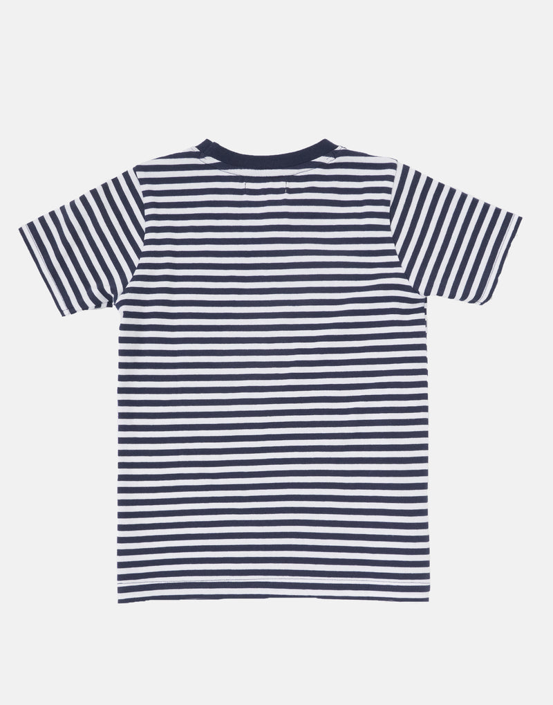 Boys Cotton Blue Striped Round Neck T-Shirt