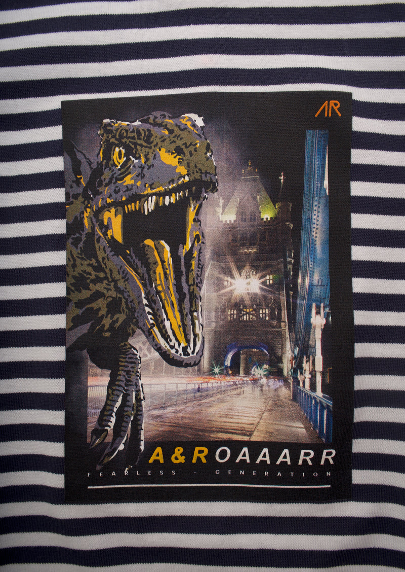 Boys Stripe and Dinosaur Printed Graphic T-Shirt