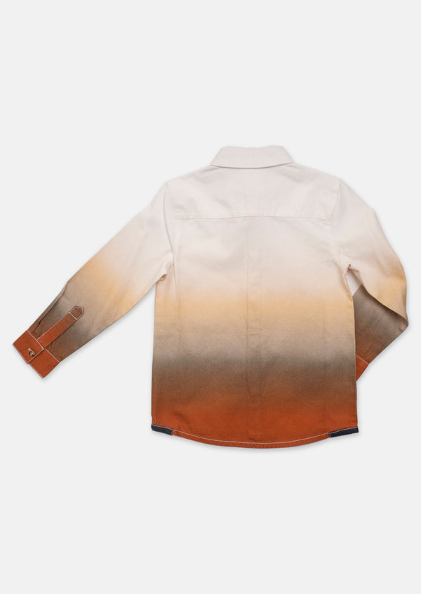 Boys Cotton Dip Dye Full Sleeve Orange Shirt