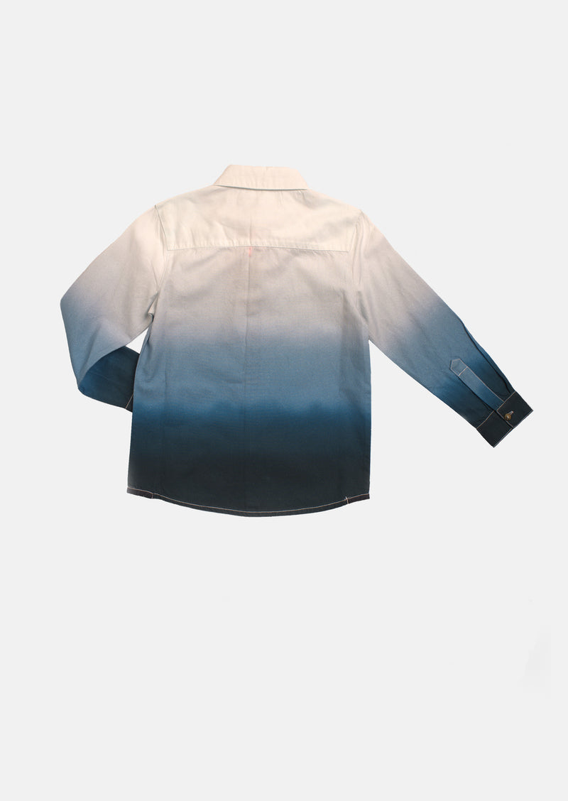 Boys Cotton Dip Dye Full Sleeve Blue Shirt