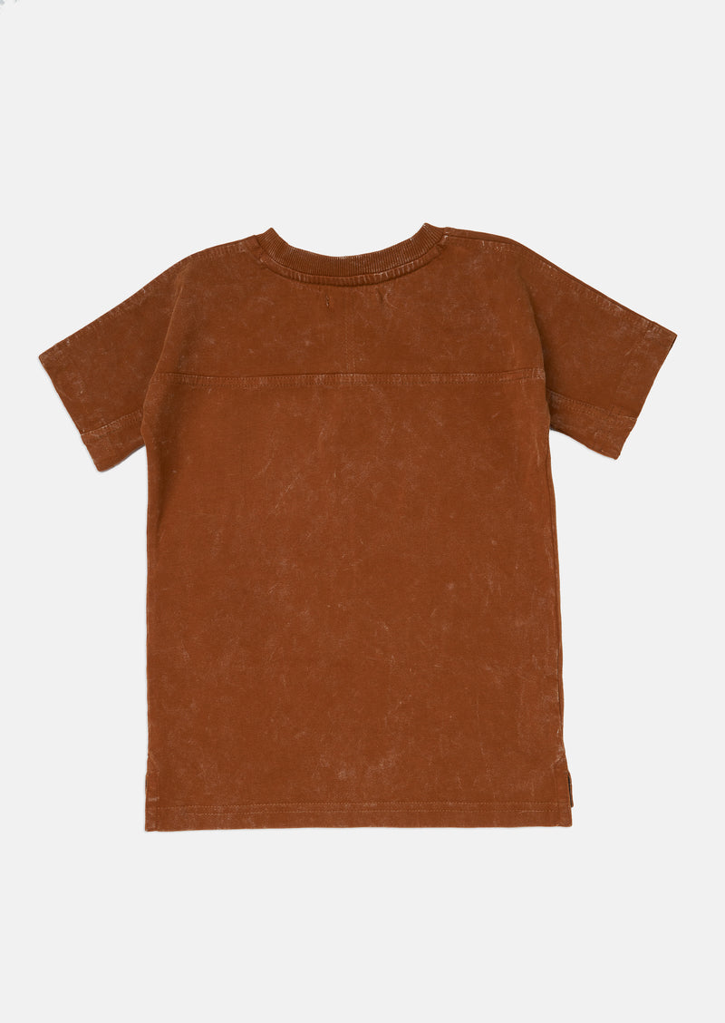 Boys Brown Acid Wash Round Neck T-Shirt