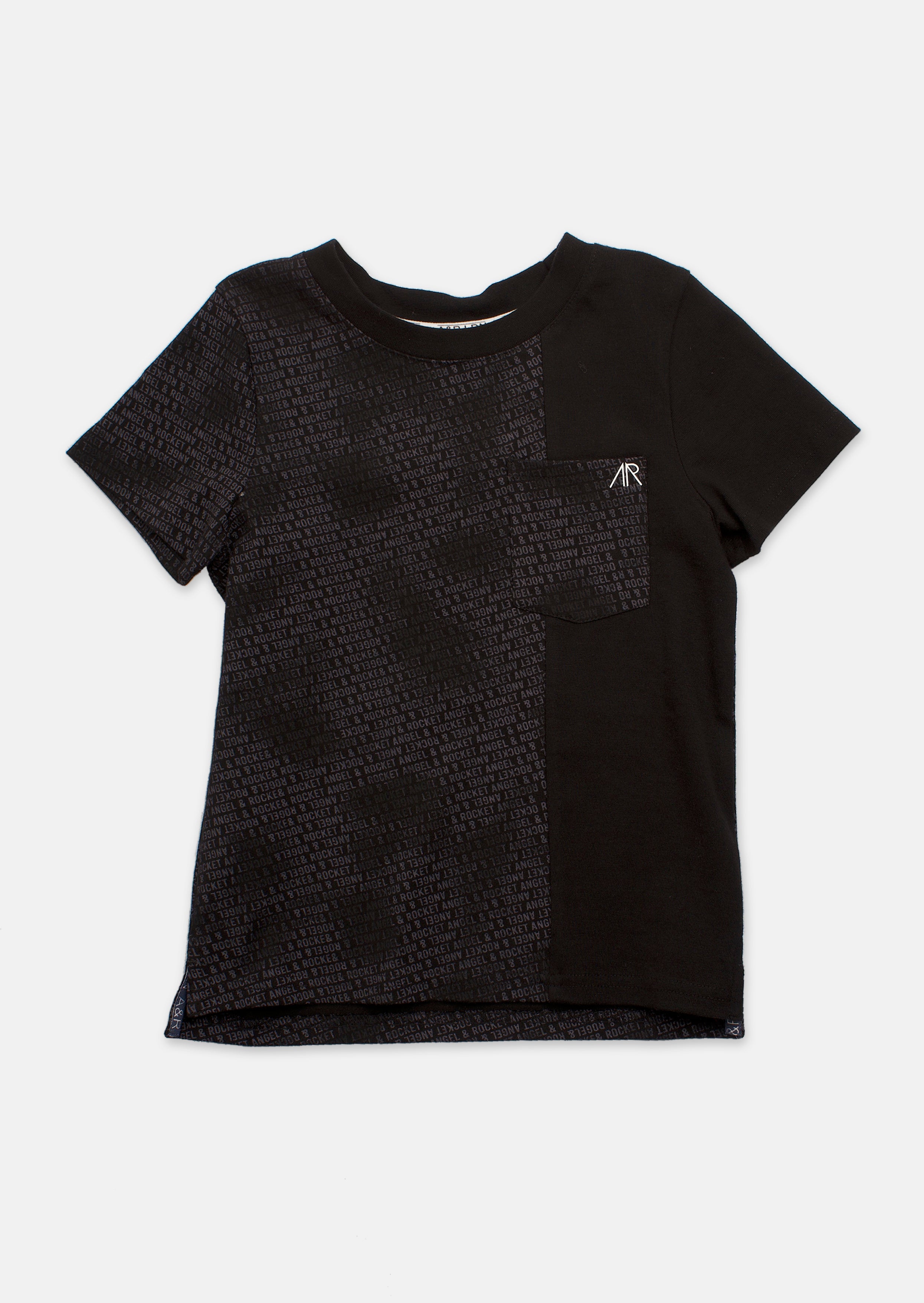 Boys Colour Block Printed Black T-Shirt with Pocket