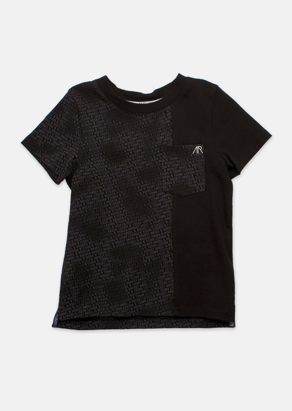 Boys Color Block Printed Black T-Shirt with Pocket