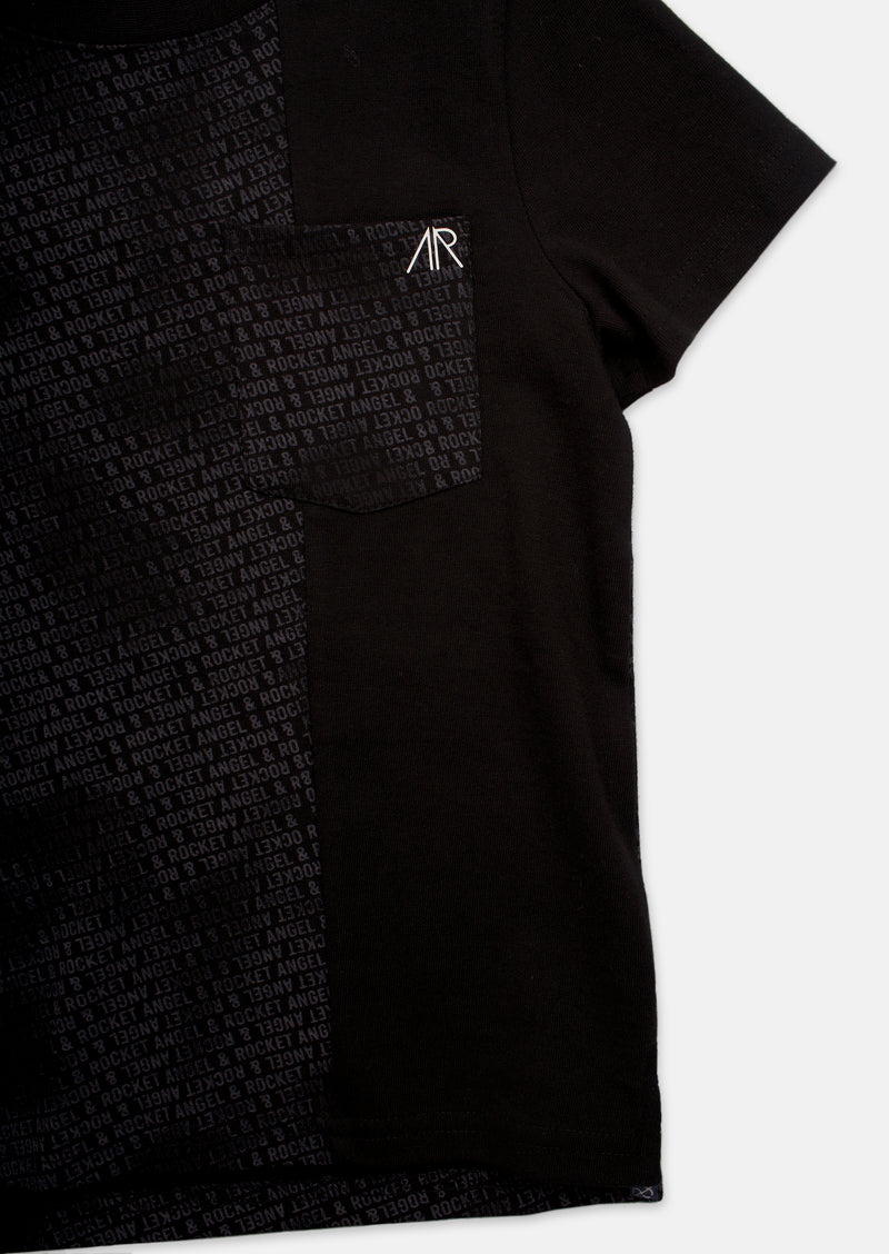 Boys Color Block Printed Black T-Shirt with Pocket