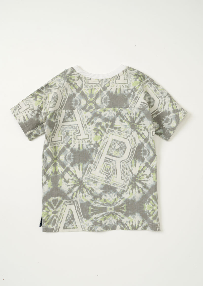 Boys Tie Dye Printed Round Neck Grey T-Shirt