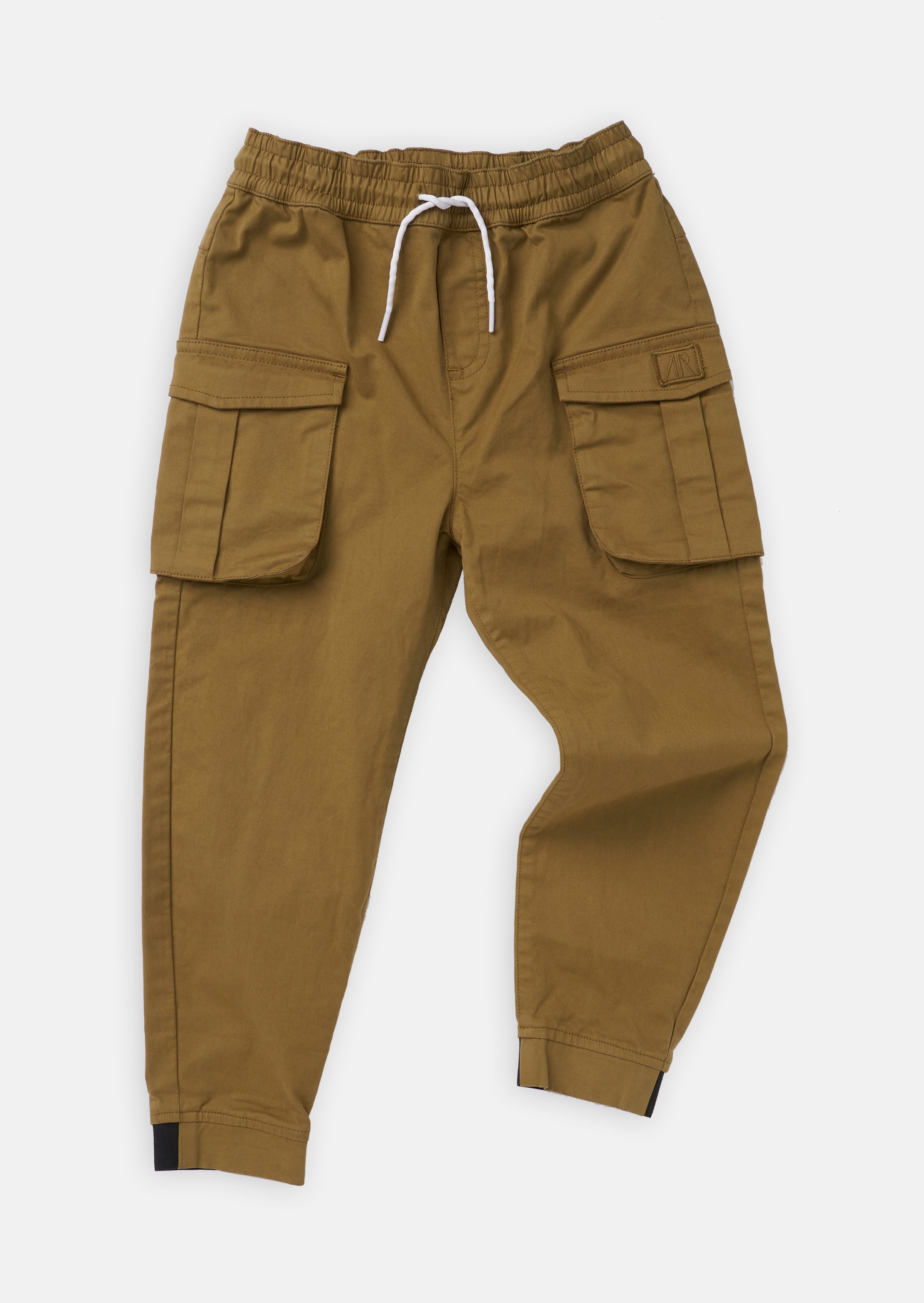 Boys Solid Brown Cargo Joggers