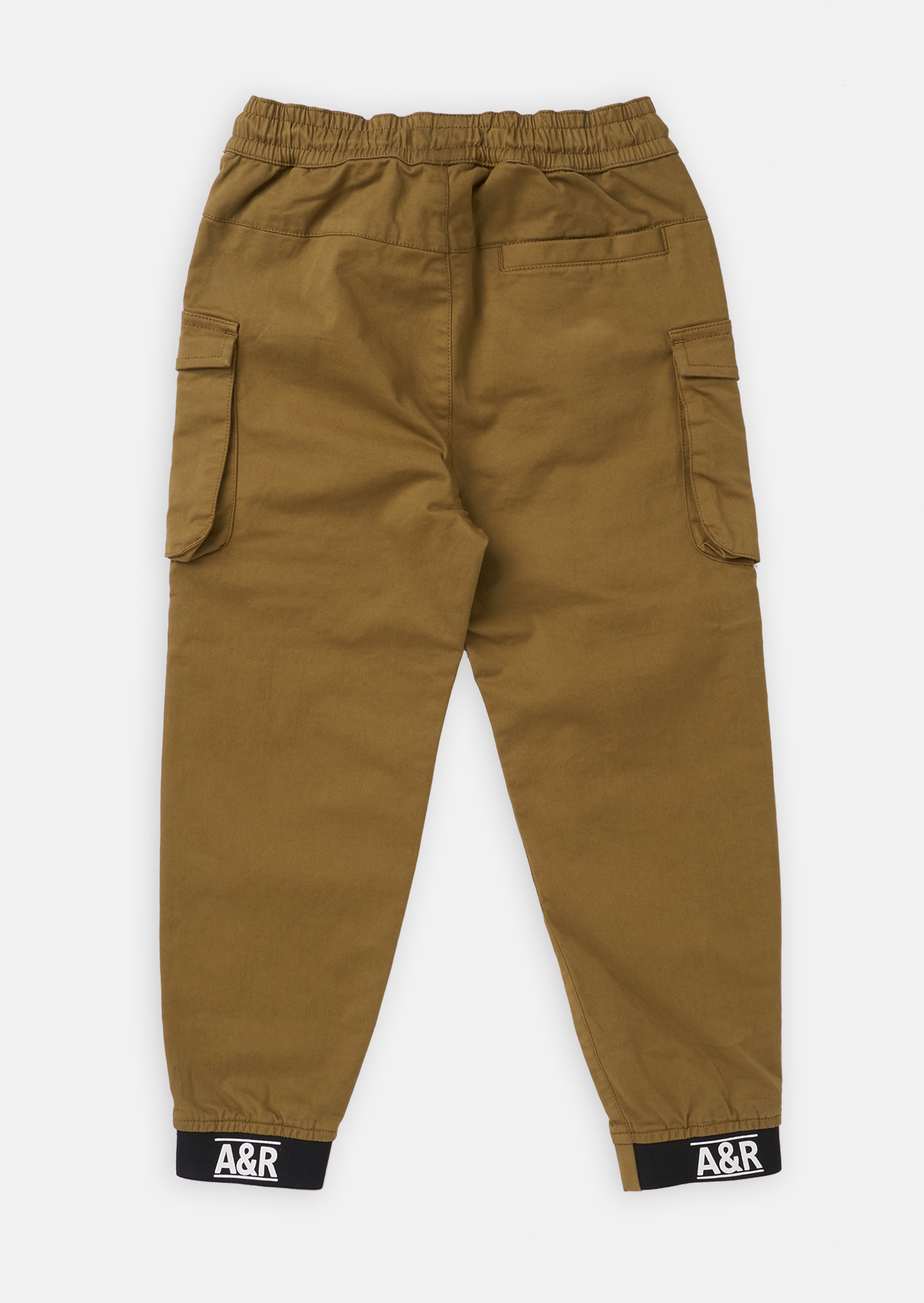 Boys Solid Brown Cargo Joggers
