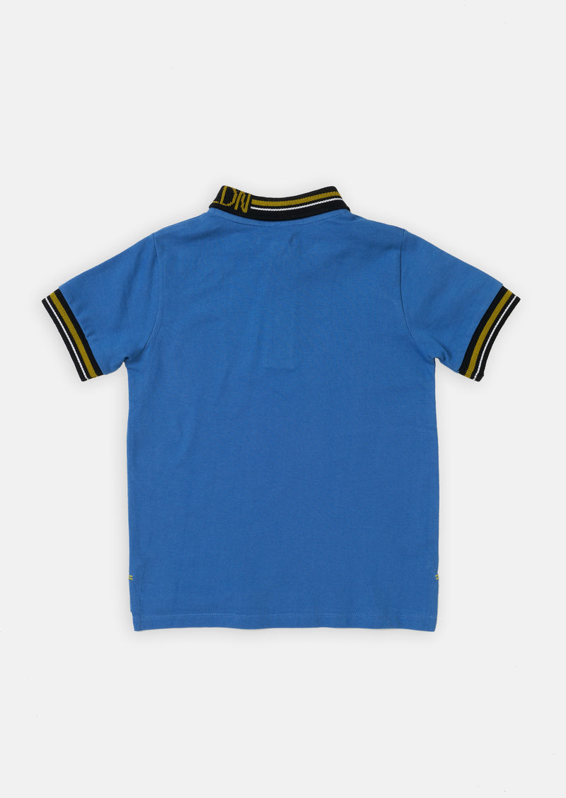 Boys Blue Polo Collar Cotton T-Shirt