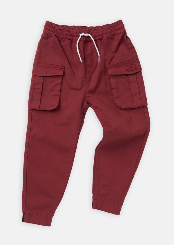Boys Solid Red Cargo Joggers