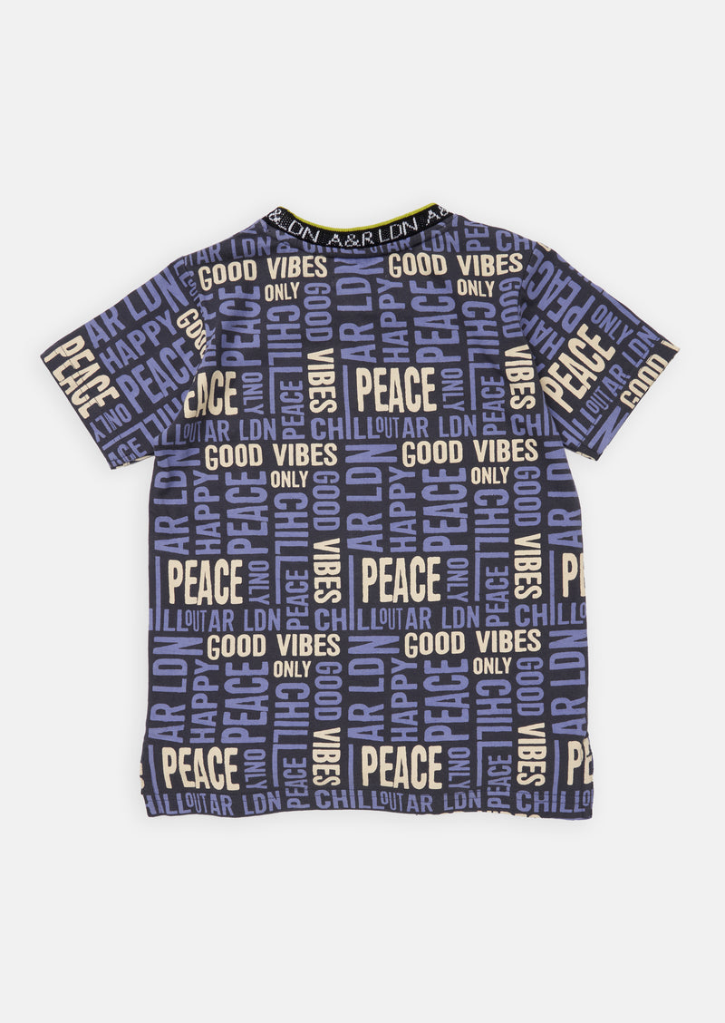 Boys Positive Vibes Printed Blue T-Shirt