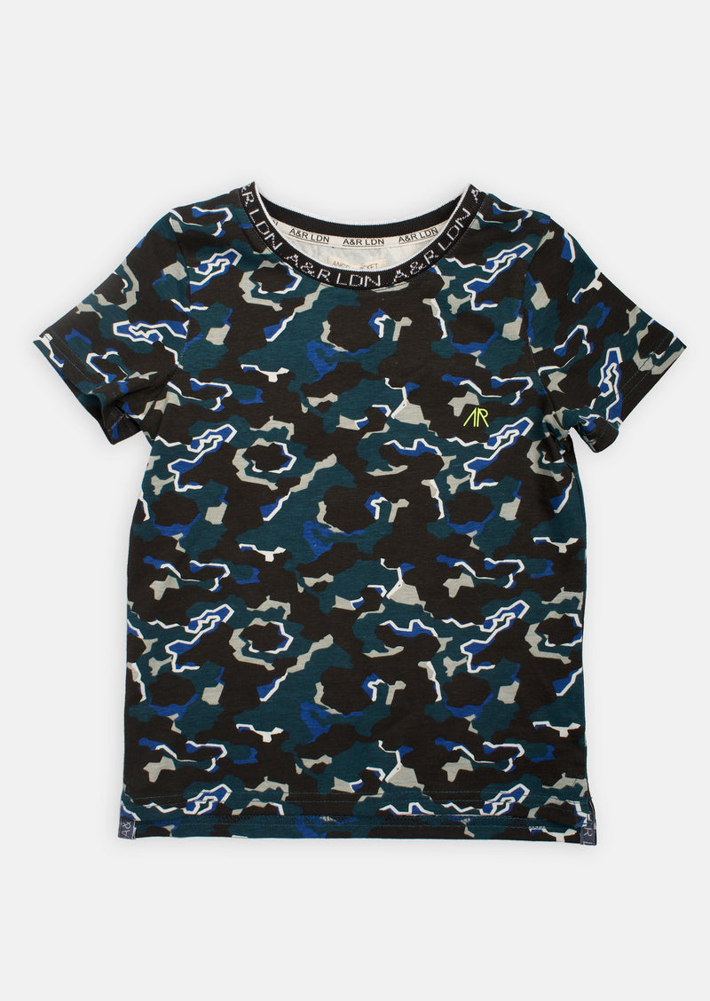 Boys Camo Printed Casual Blue T-Shirt