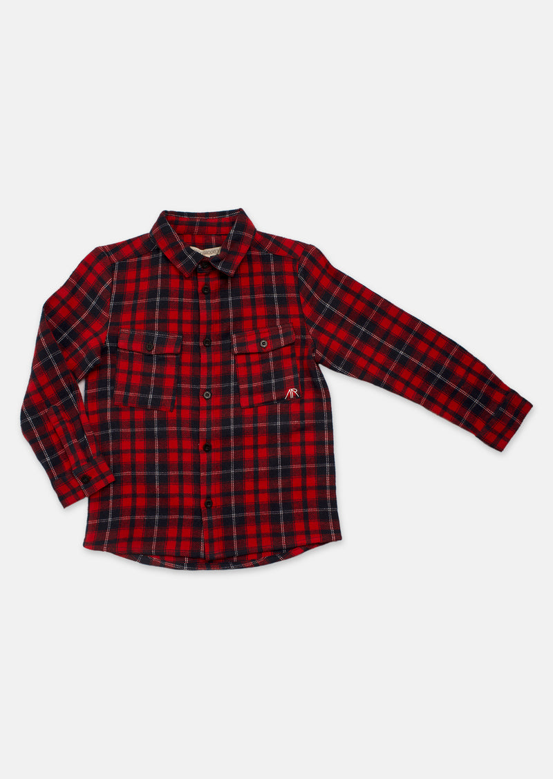 Boys Full Sleeves Checked Cotton Red Shirt