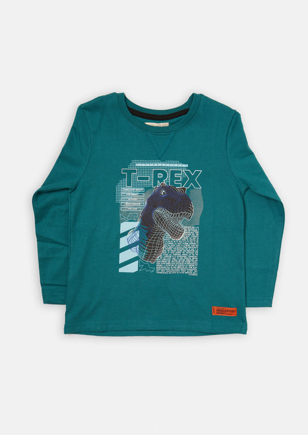 Boys Blue Dinosaur Printed Graphic T-Shirt