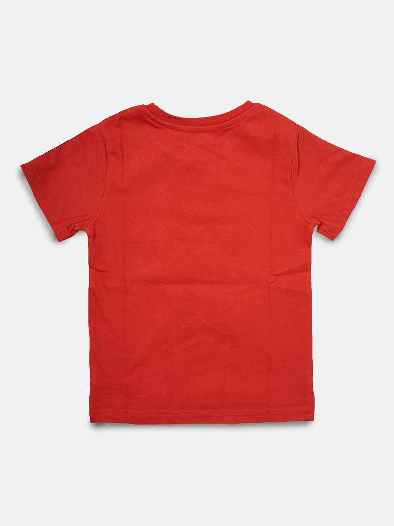 Boys Good Vibes Graffiti Printed Red T-Shirt