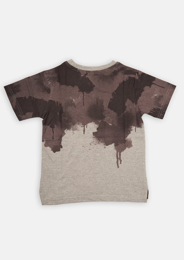 Boys Paint Splat Printed Cotton Grey T-Shirt