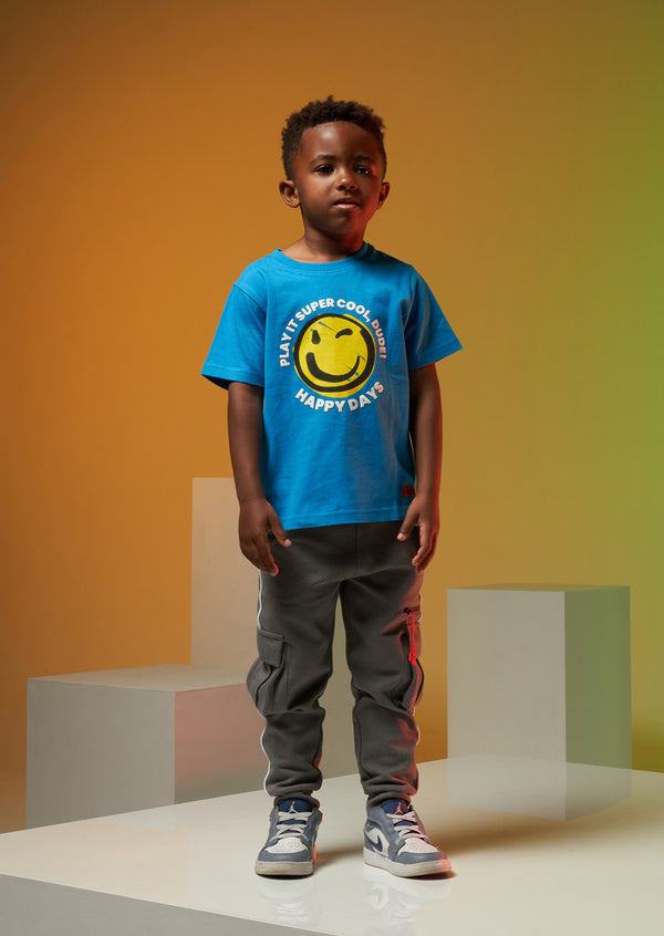 Boys Smiley Face Printed Blue T-Shirt