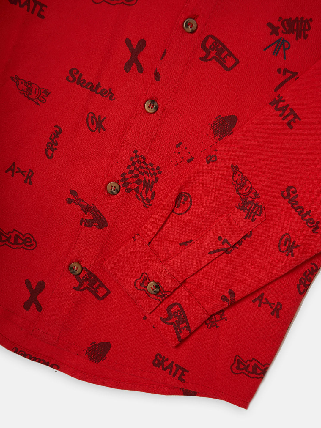 Boys Skater Printed Full Sleeves Cotton Red Smart Shirt