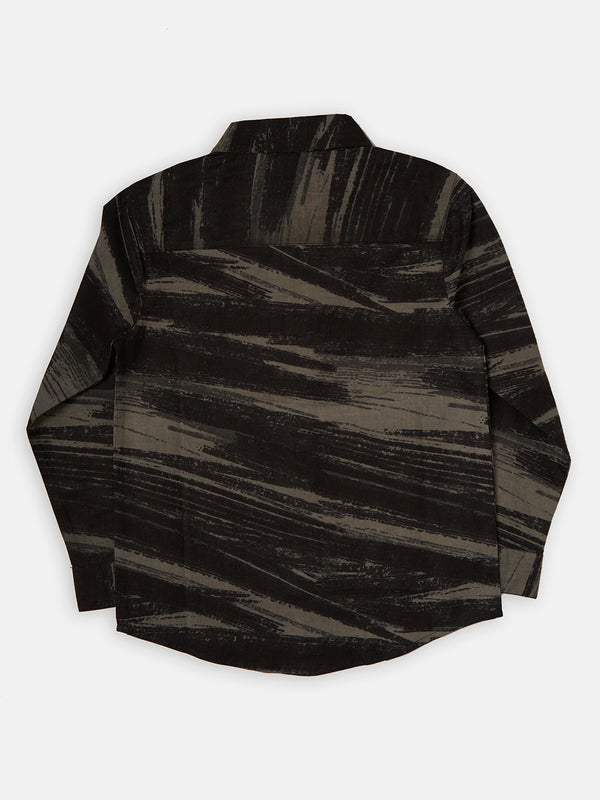 Boys Unique Printed Full Sleeve Cotton Black Shirt