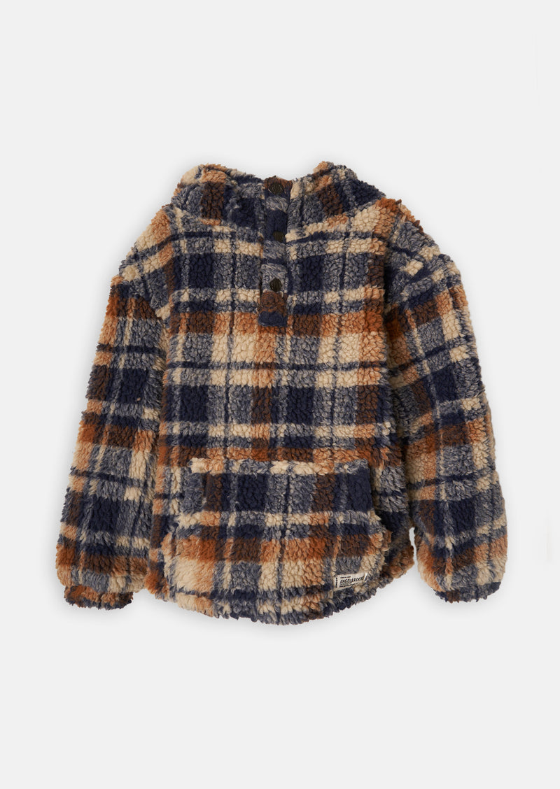 Boys Brown and Navy Checked Borg Hoodie