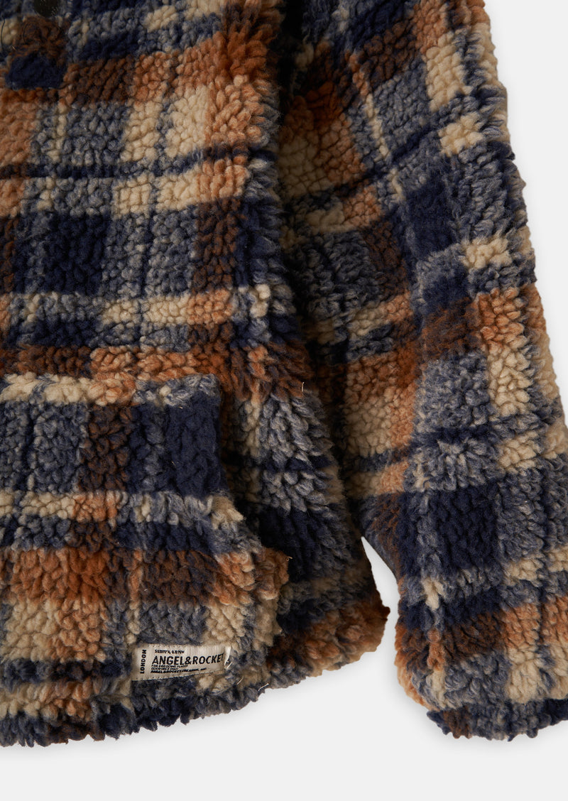 Boys Brown and Navy Checked Borg Hoodie