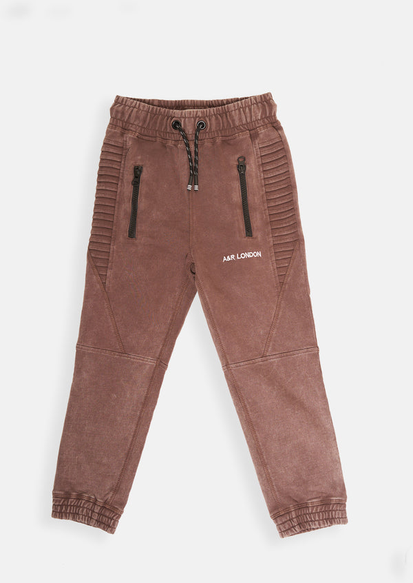 Boys Solid Brown Acid Wash Joggers