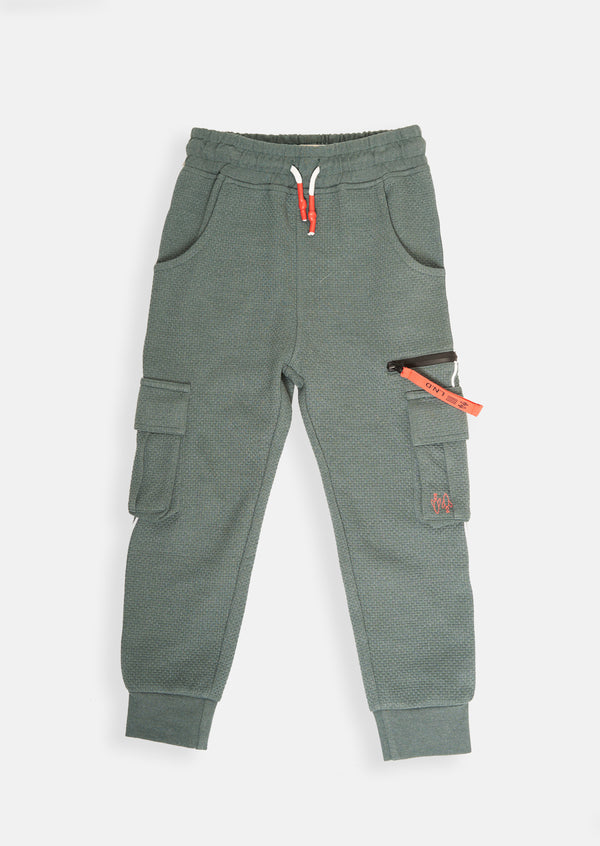 Boys Woven Solid Green Cargo Joggers