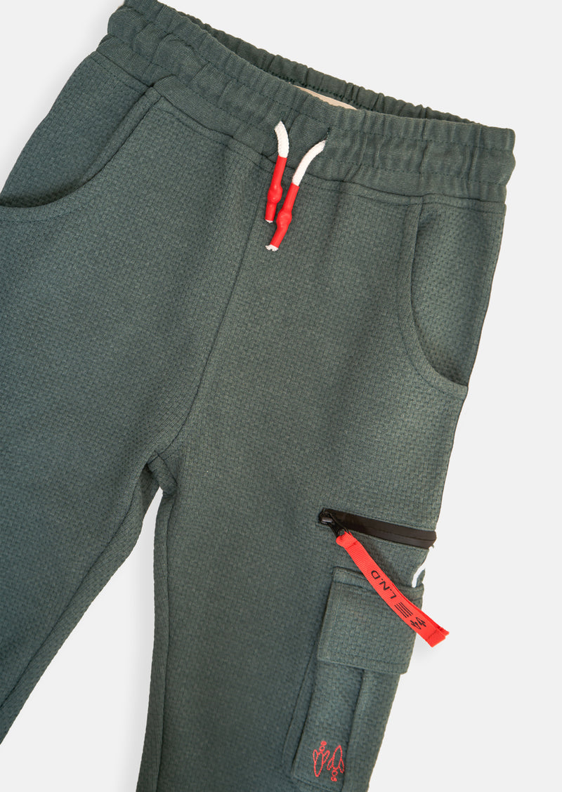 Boys Woven Solid Green Cargo Joggers