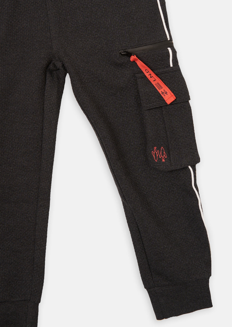 Boys Woven Solid Black Cargo Joggers