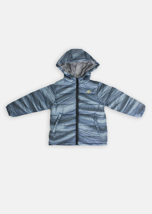 Boys Blue Brushstroke Printed Jacket with Hood