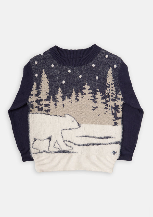 Boys Blue Polar Bear Printed Sweater