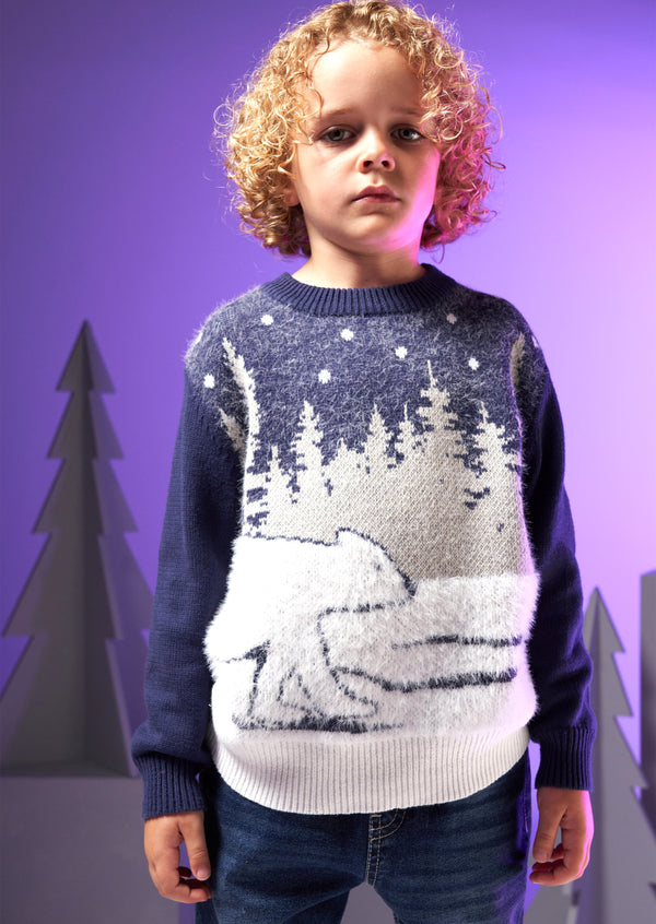 Boys Blue Polar Bear Printed Sweater