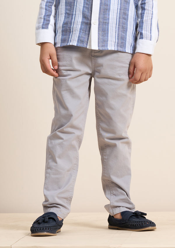 Boys Grey Cotton Smart Pants