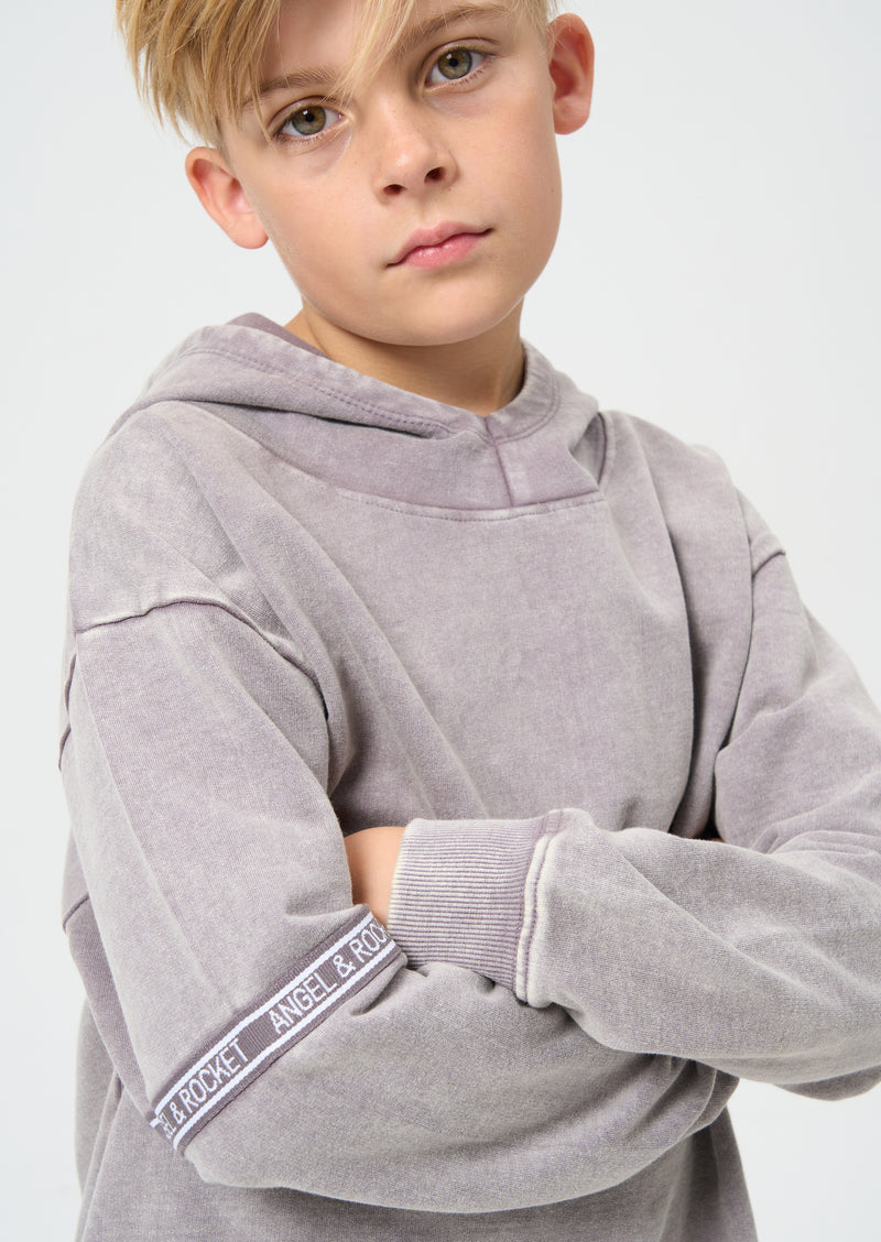Boys Grey Acid Wash Cotton Hoodie