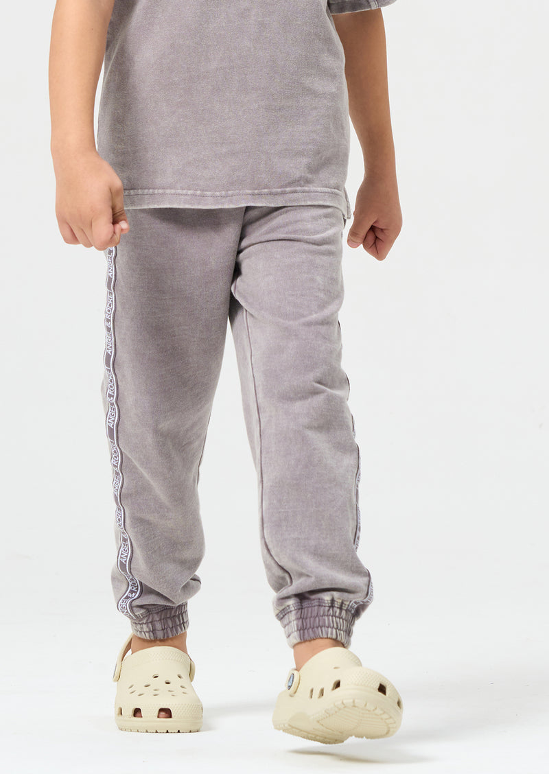 Boys Grey Acid Wash Side Tape Joggers