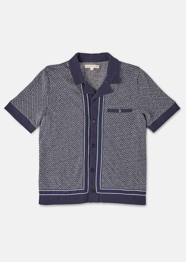 Baby Boy Printed Blue Polo Collar Cotton Shirt