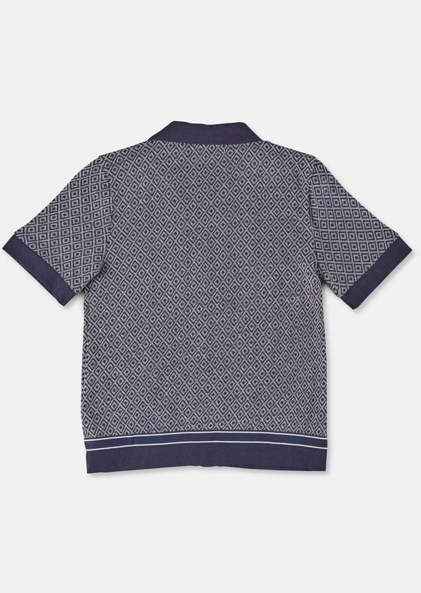 Baby Boy Printed Blue Polo Collar Cotton T-Shirt