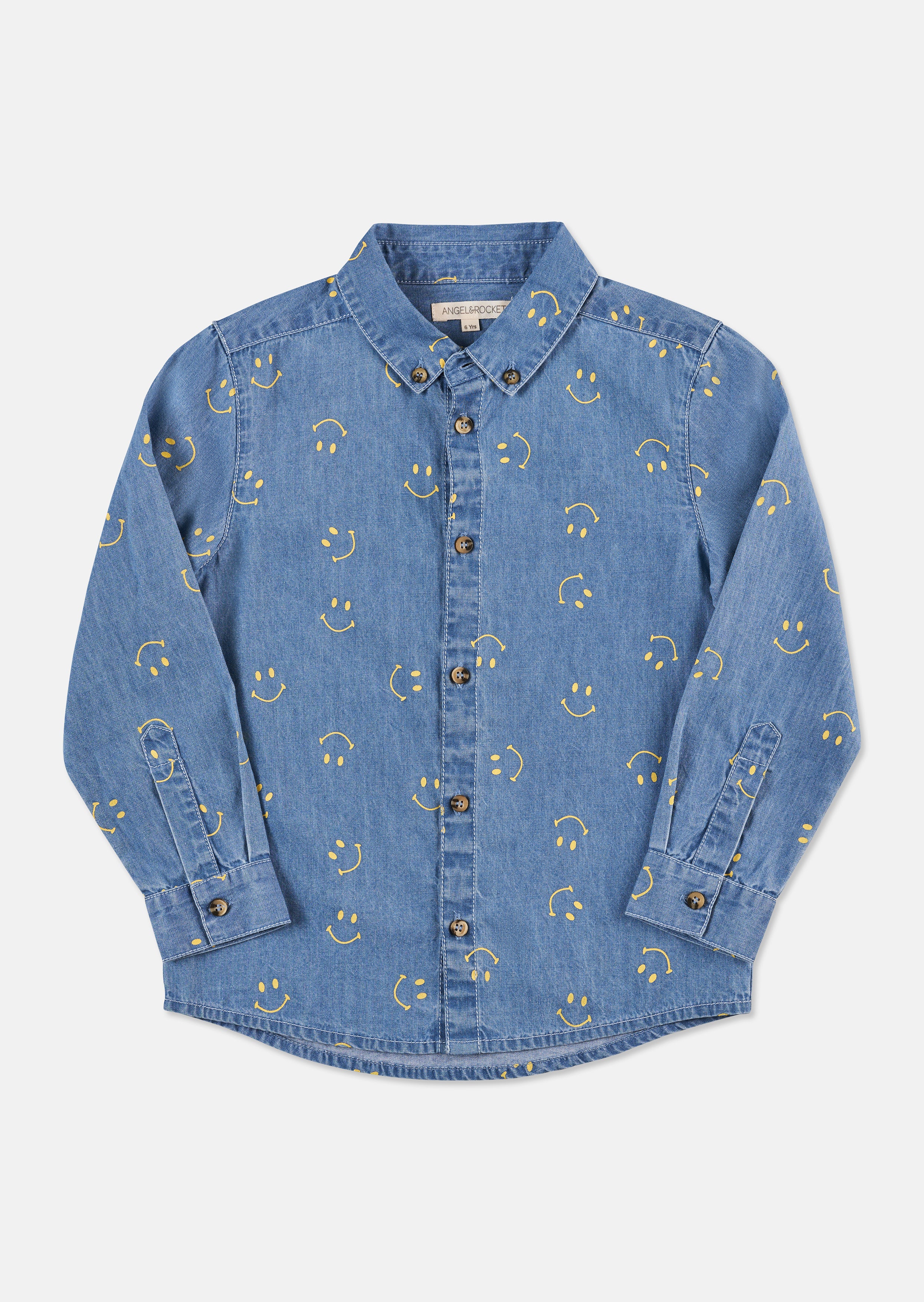 Boys Smile Printed Full Sleeves Denim Blue Shirt