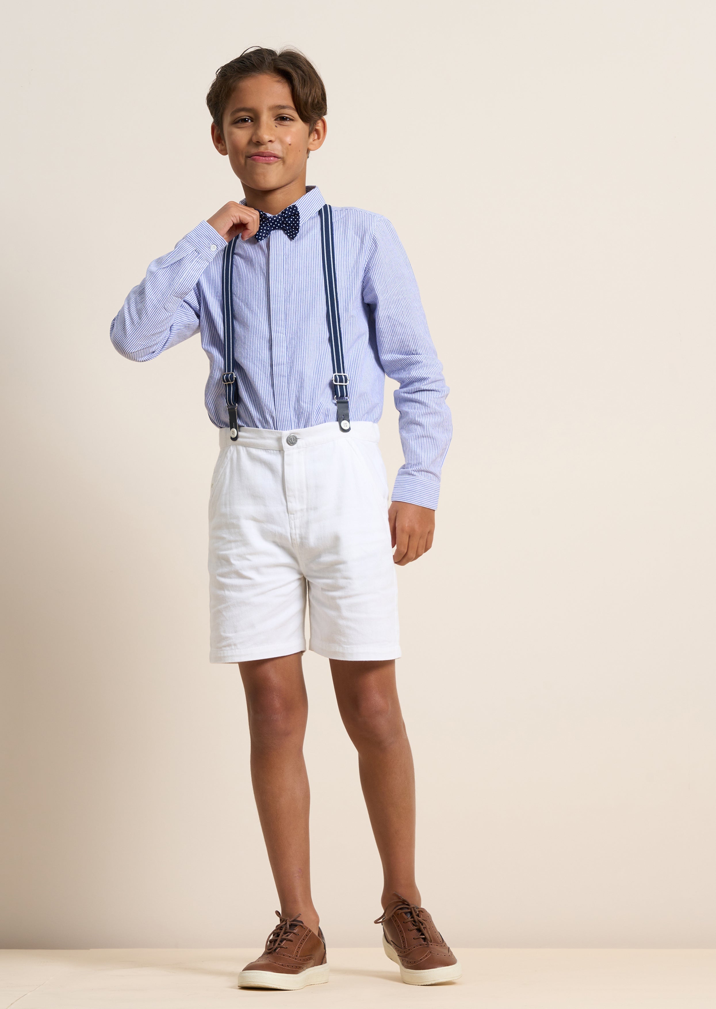 Boys Blue Striped Smart Shirt and Shorts Set