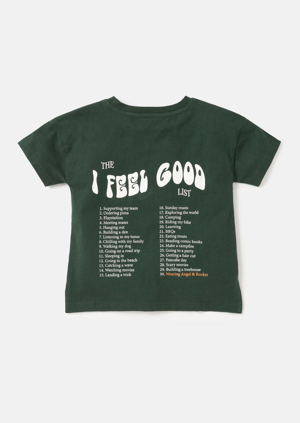 Boys Feel Good Printed Green T-Shirt