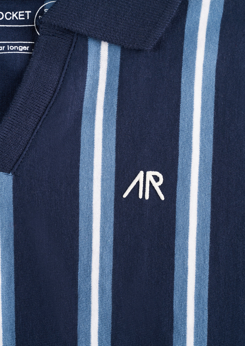 Boys Navy Striped Polo Collar Cotton T-Shirt