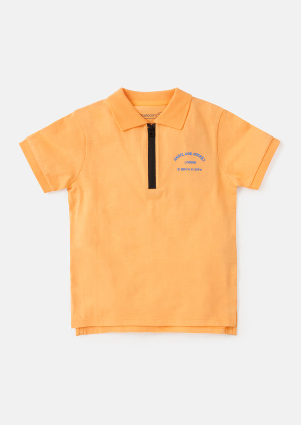 Boys Orange Sporty Polo Collar T-Shirt