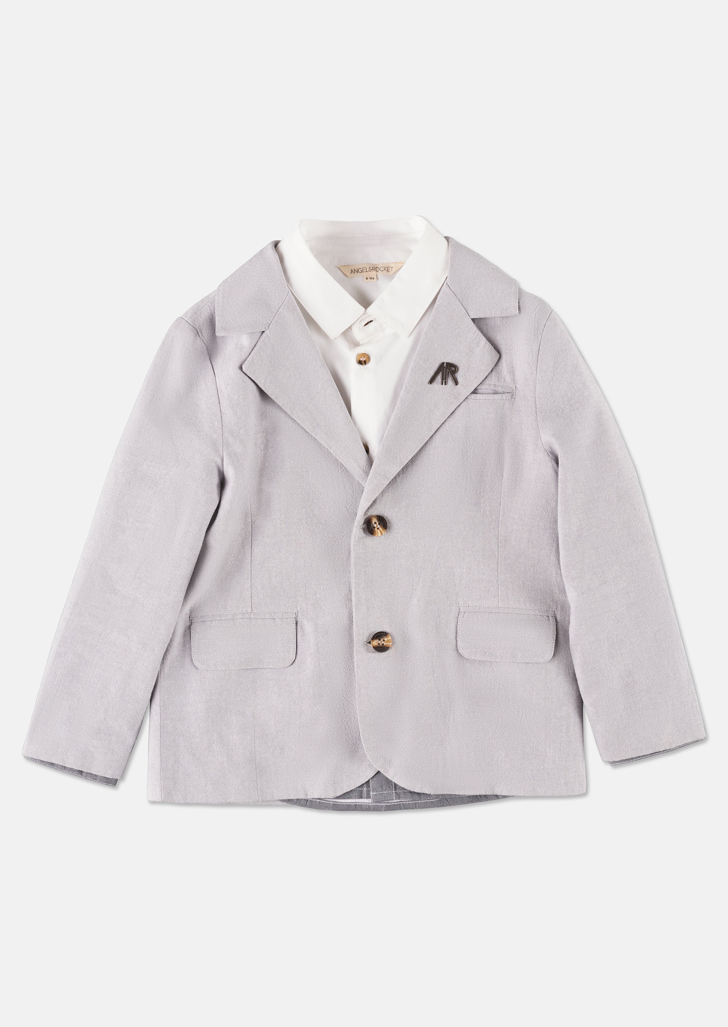 Boys Solid Light Grey Smart Blazer