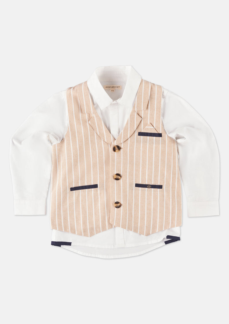 Boys Beige Striped Cotton Waistcoat