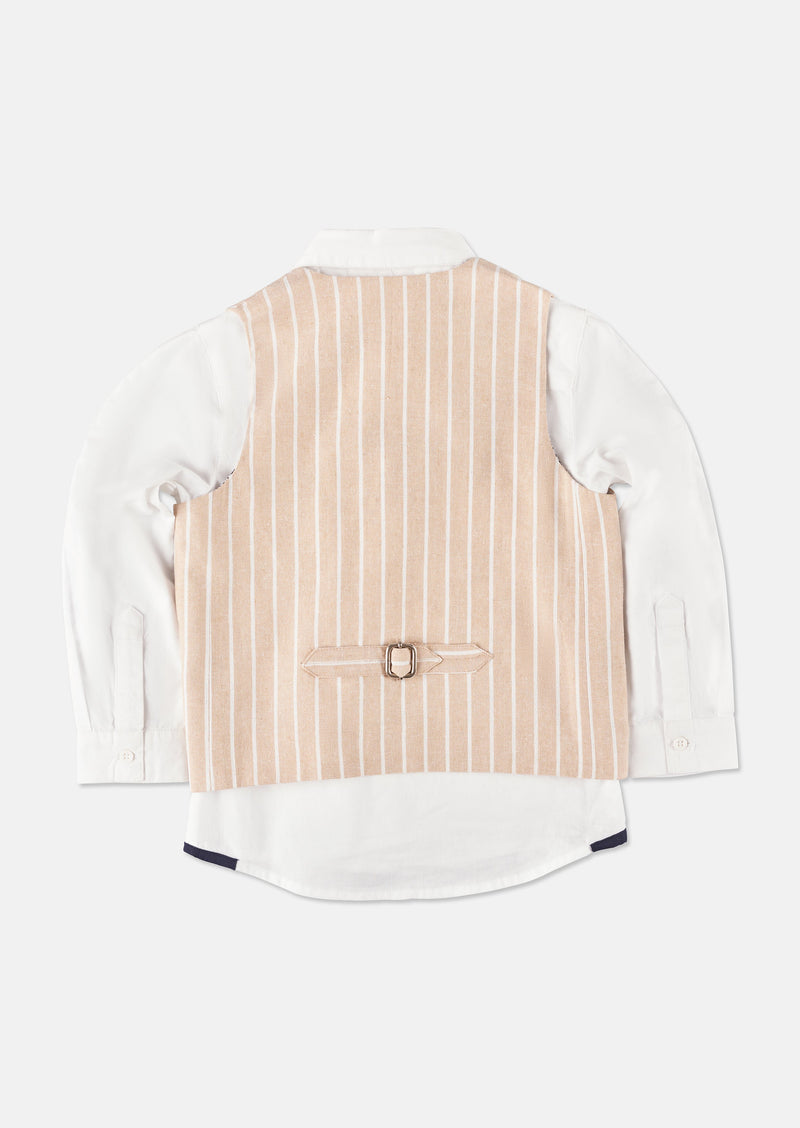 Boys Beige Striped Cotton Waistcoat