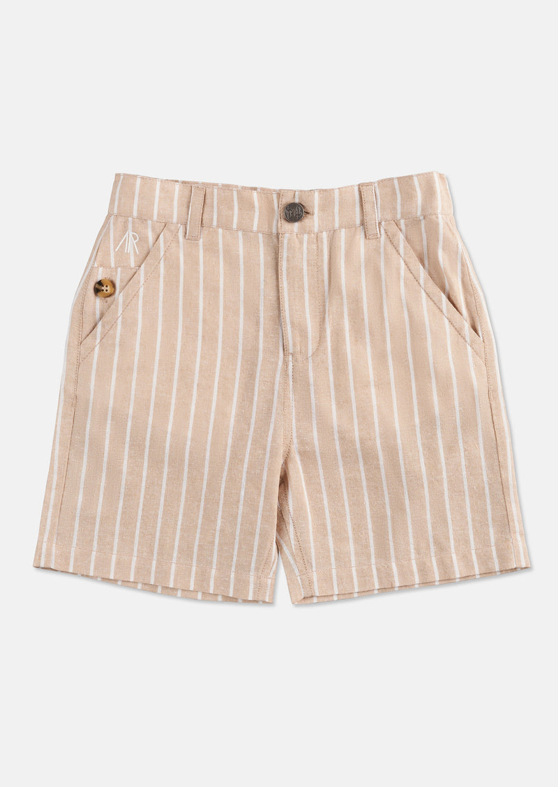 Boys Striped Cotton Beige Smart Shorts