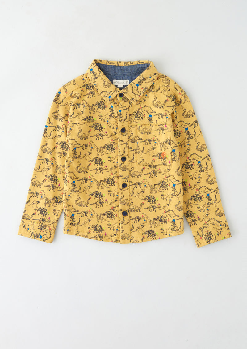 Boys Dinosaur Printed Full Sleeve Yellow Shirt