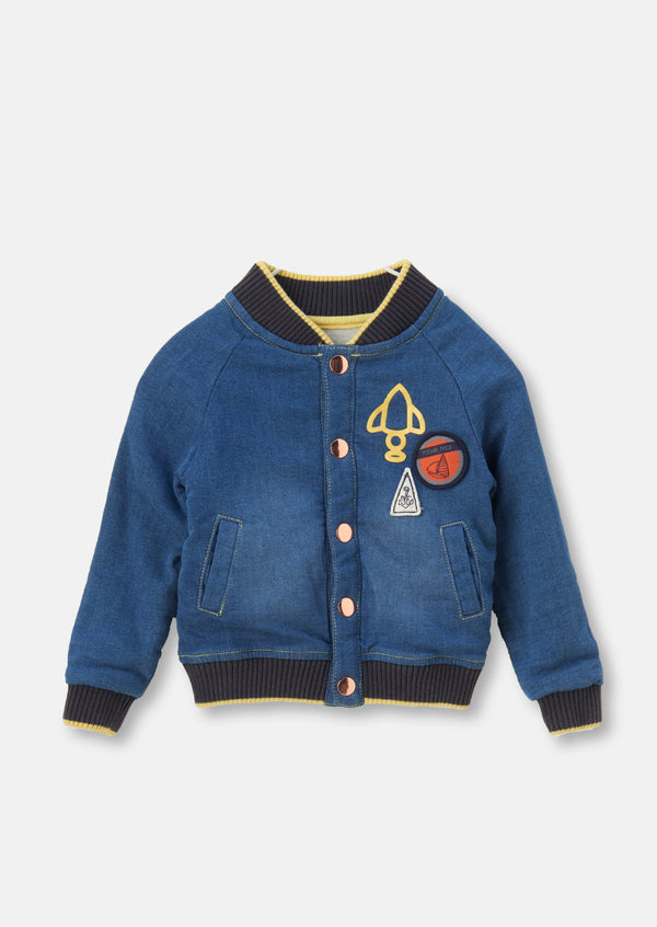 Baby Boy Brand Logo Printed Blue Jacket