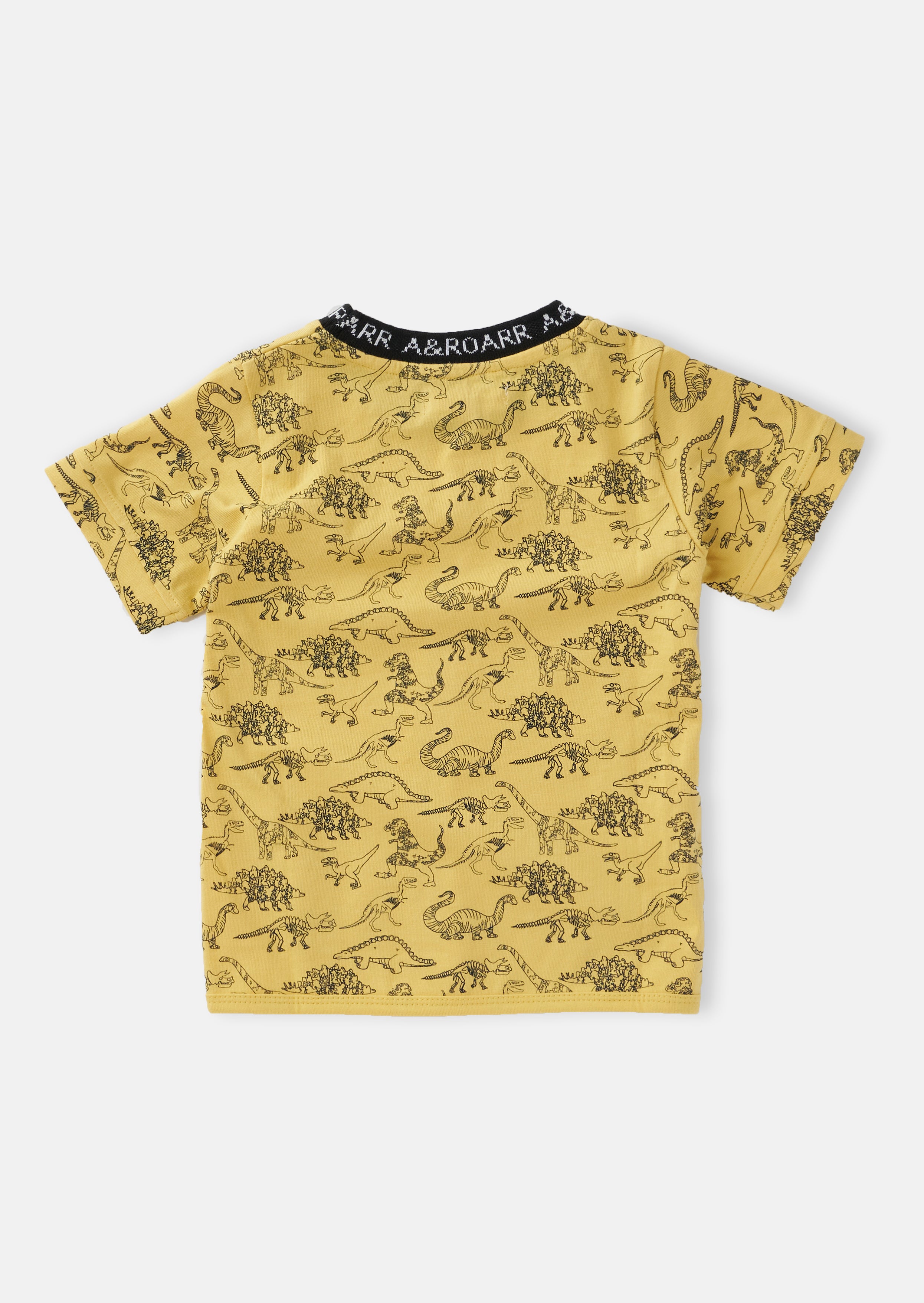 Baby Boy Dinosaur Printed Yellow T-Shirt with Pocket