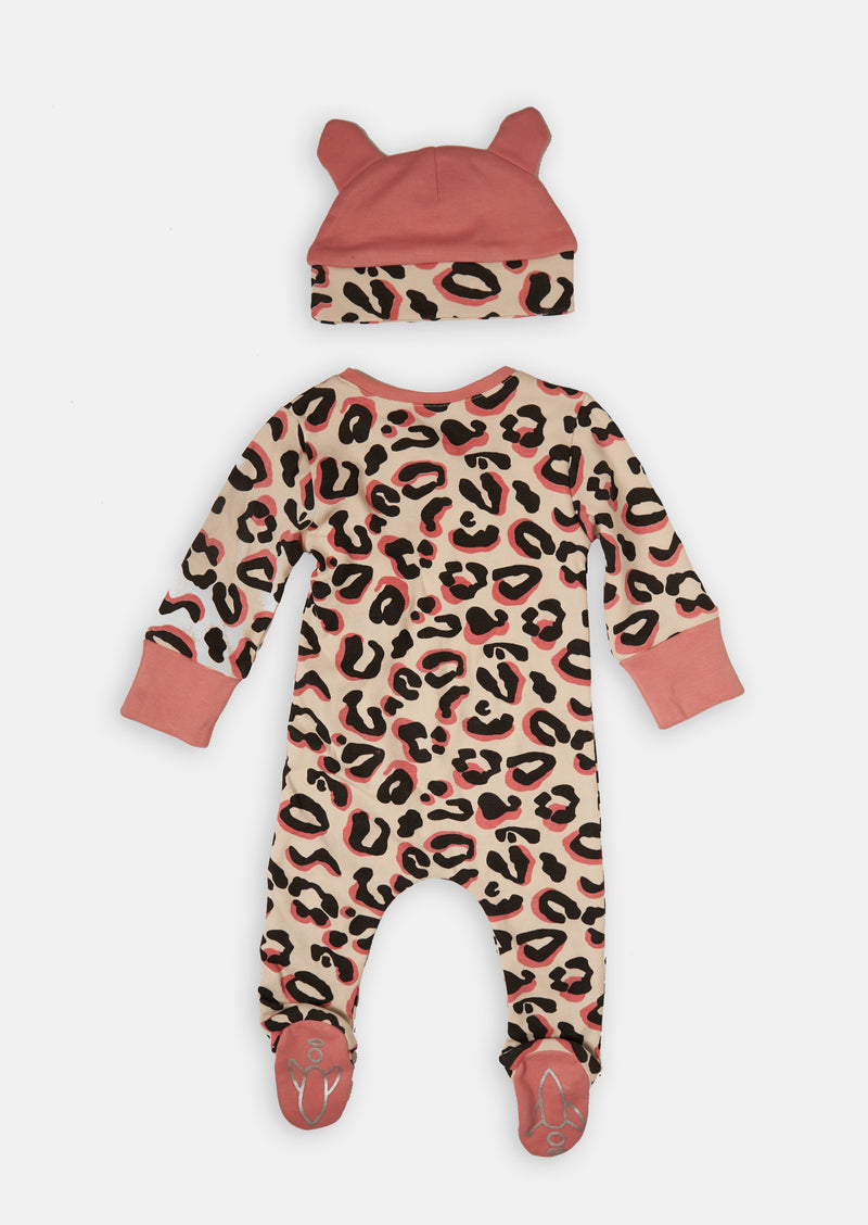 Baby Girls Animal Printed Sleepsuit with Hat